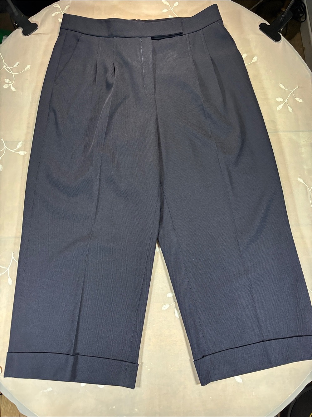 Akris Italy Dark Blue Wide Chic Ankle Women’s Pants Size 14 Wool Luxe